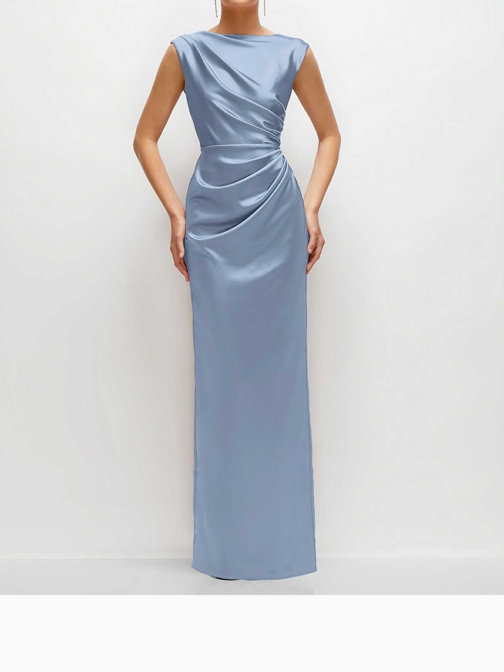 After Six Satin Charmeuse High-Neck Sleeveless Maxi Dress in Cloudy Blue